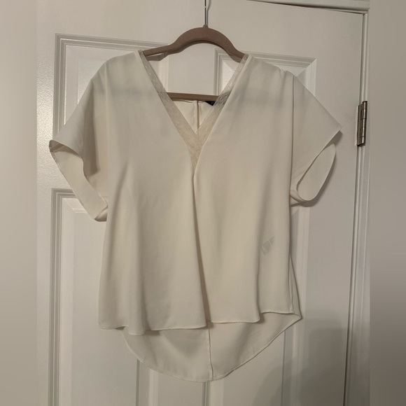 White House Black Market Tops - White House Black Market | White Flowy V-Neck Short Sleeve Blouse | Size M